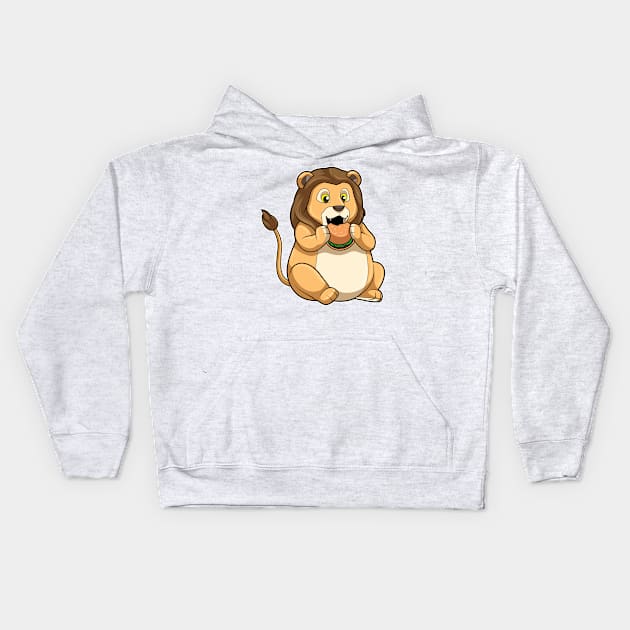 Lion with Burger Kids Hoodie by Markus Schnabel